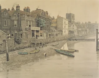 Uma vista do Tamisa Mostrando o Adam and Eve Tavern em Chelsea, 1868 (veja também 45025)